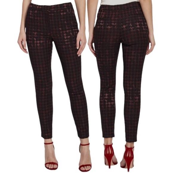 Reiss Pants - REISS Laura Black Burgundy Red Houndstooth Print Slim Skinny Ankle Pants Size 8